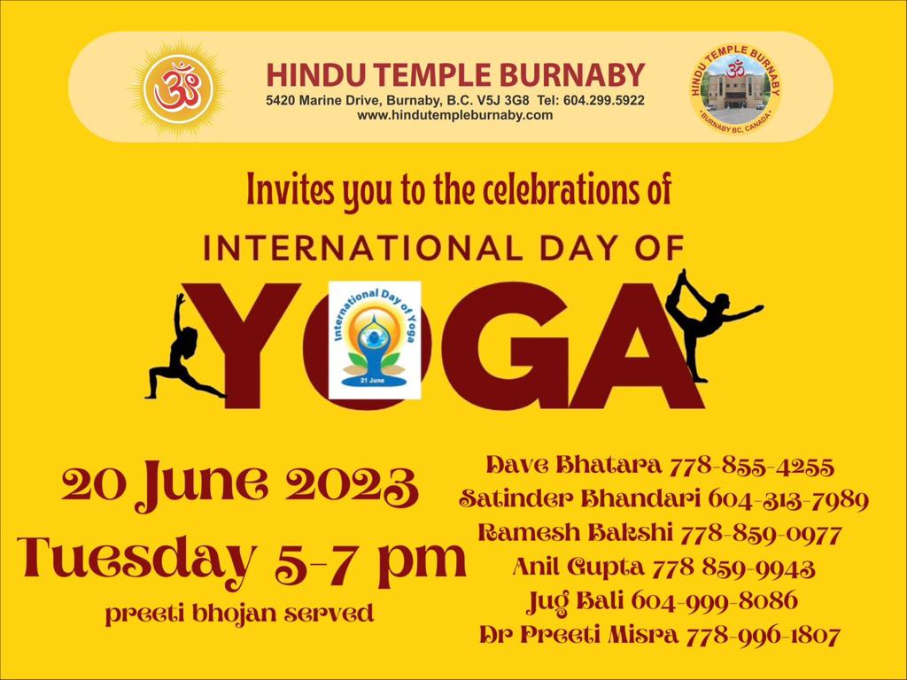 International Day of Yoga 2023 at Hindu Temple Burnaby